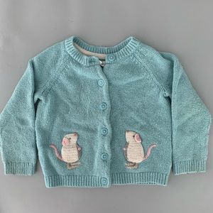 Turquoise Mini Boden Knit Cardigan with Mouse